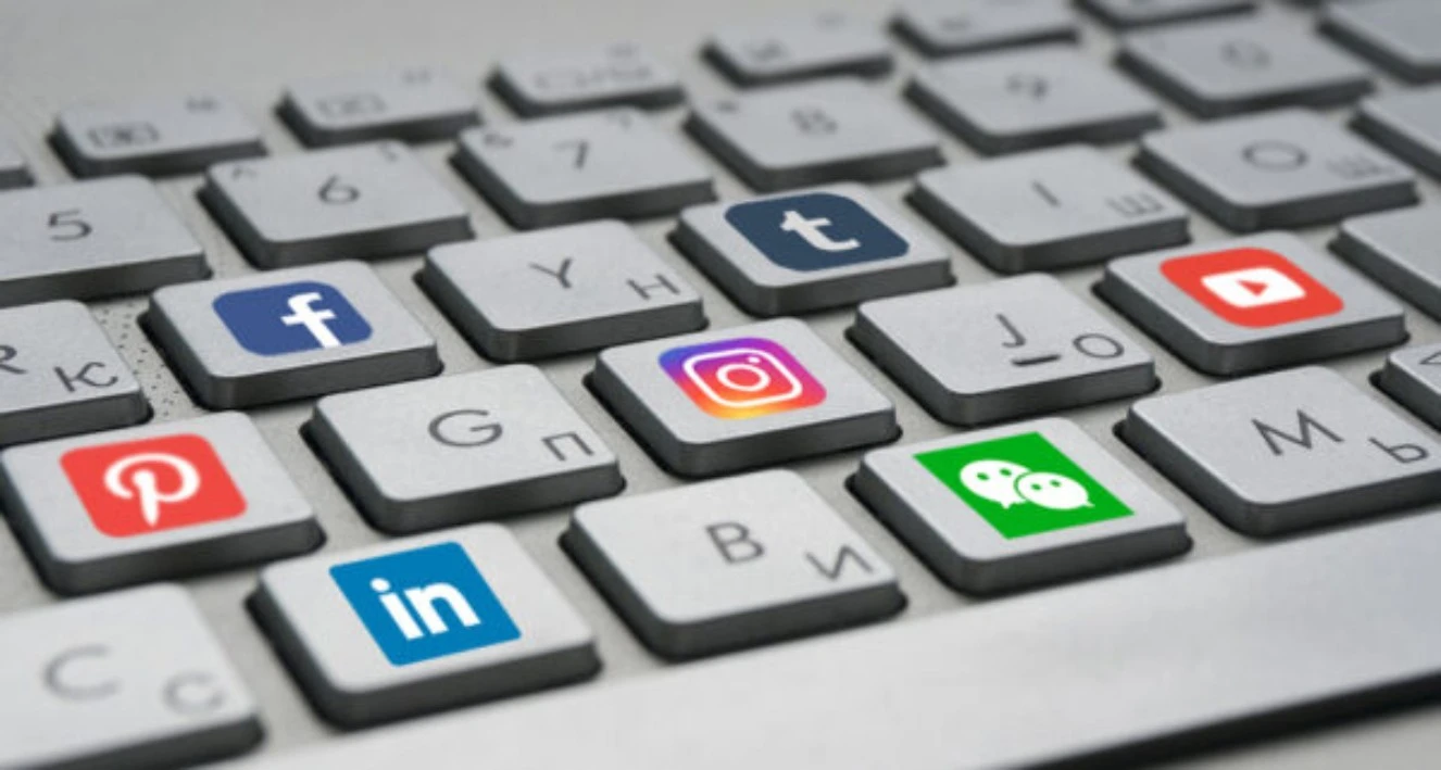 Social media advertising keyboard with icons.